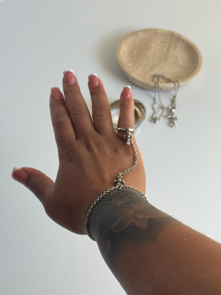 Double Cross Chrome Bracelet X RING | Faith-Inspired Hand Chain
