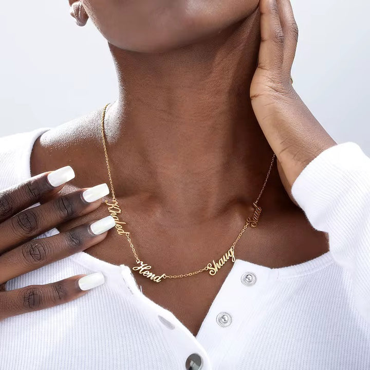 Multiple Name Necklace-Family Nameplate Pendant