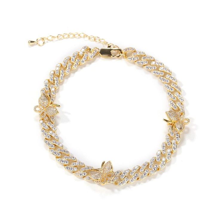 Mini Diamond Gold Butterfly Cuban Anklet