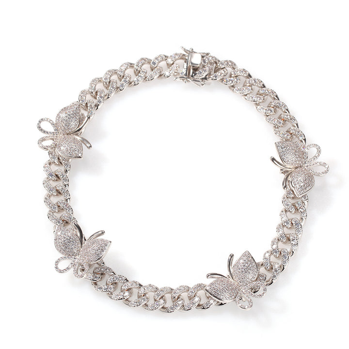 Diamond Butterfly Cuban Necklace Silver