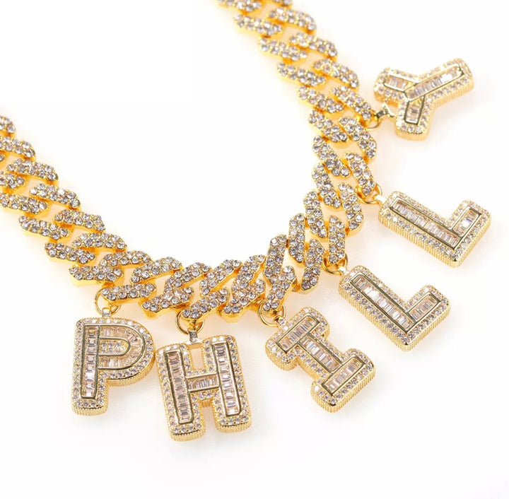 Cuban Baguette Initial Necklace