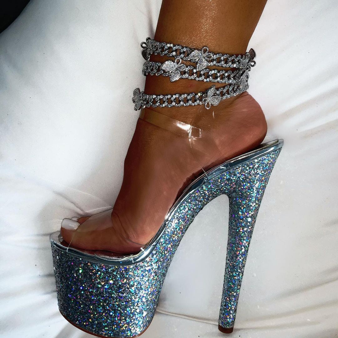 Mini Diamond Butterfly Cuban Anklet Silver