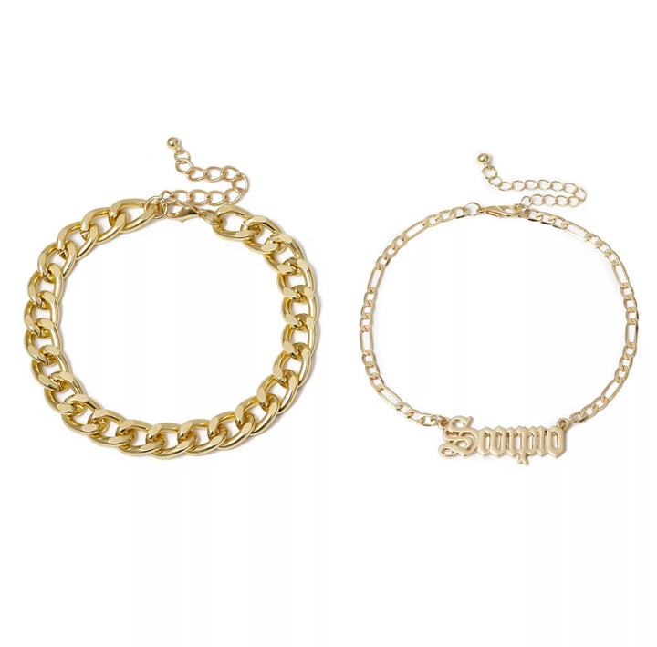 Cuban + Zodiac Anklet Set